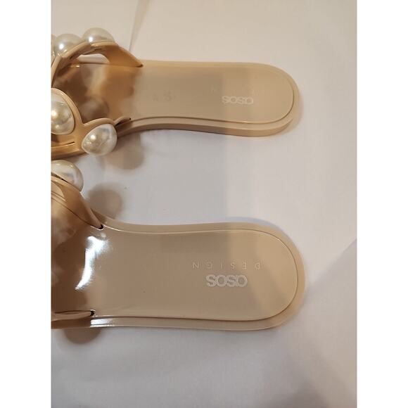 Asos Sz 7 Clear Jelly Slip On Flip Flops Flats Slides Pink Pearls - Picture 6 of 10